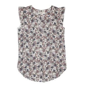 LOFT Ruffle Short Sleeve V-Neck Floral Top